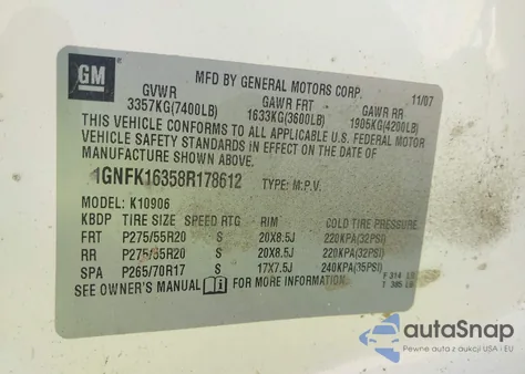 2008 Chevrolet Suburban Ltz from USA, damaged, VIN 1GNFK16358R178612